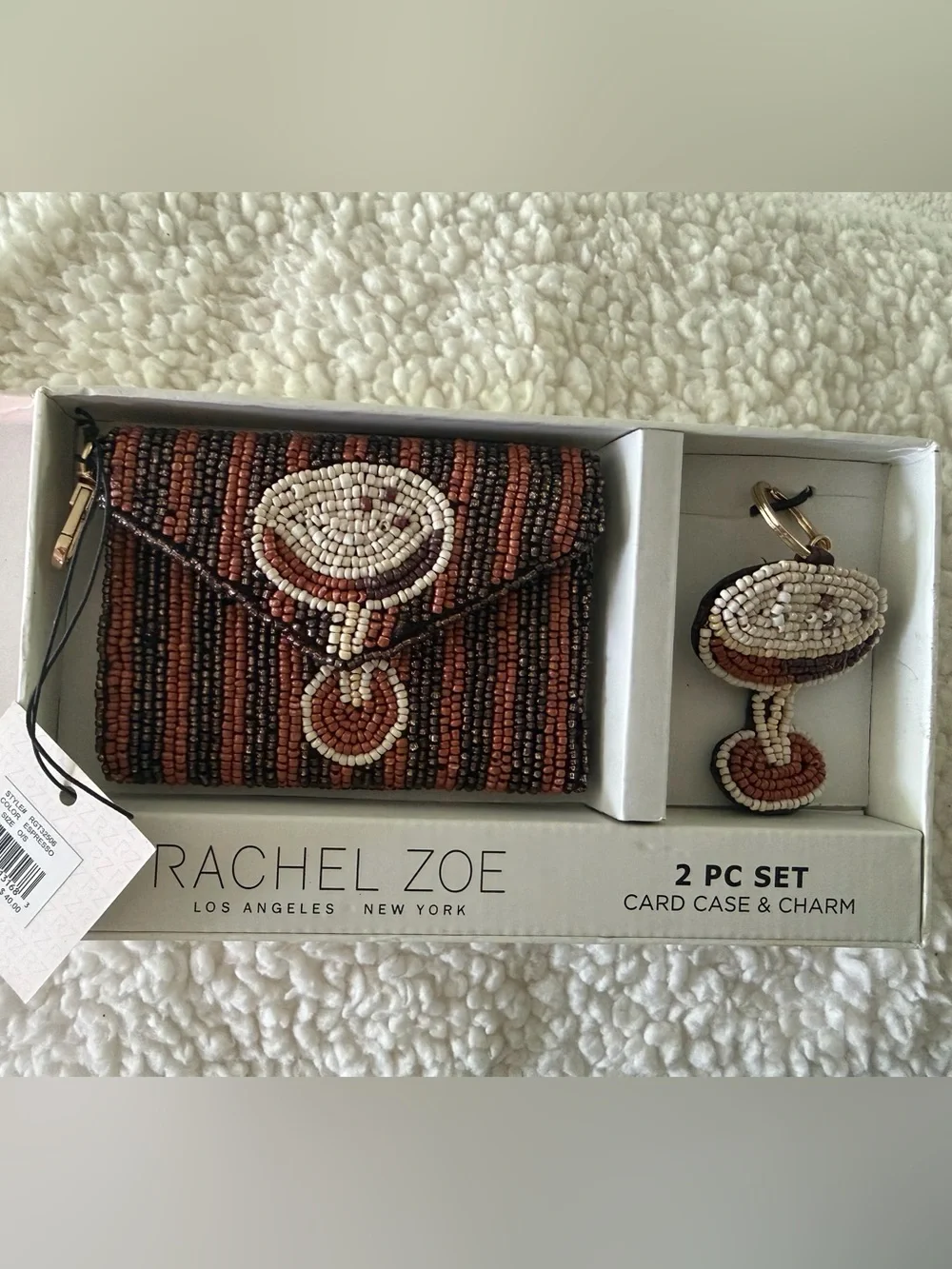 Rachel Zoe Brown Multi Beaded Card Case & Charm Set